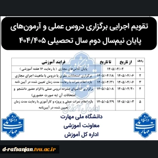 بخشنامه و  چکیده تقویم آموزشی و کلاس‌های حضوری دروس عملی